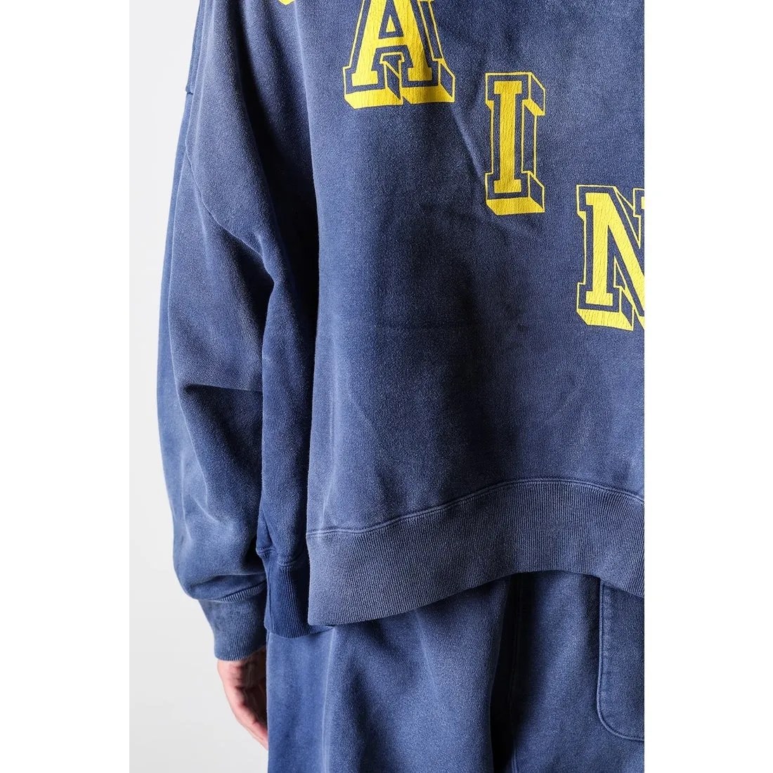 SAINT M×××××× ANGEL HOODIE/NAVY Angel Reborn Blue Hoodie Washed Blue S-XL Assute Garment Dyeing Full Clothes Water Fading Mud Dyeing Dirty Distress New Vintage Ceiling God Tailoring Original Super Loose Fit Customized Original Accessories God-level Print Restoration